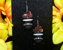 Load image into Gallery viewer, Moon &amp; Lotus Cauldron Dangle Earrings
