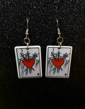 Load image into Gallery viewer, 3 of Swords Tarot Card Dangle Earrings
